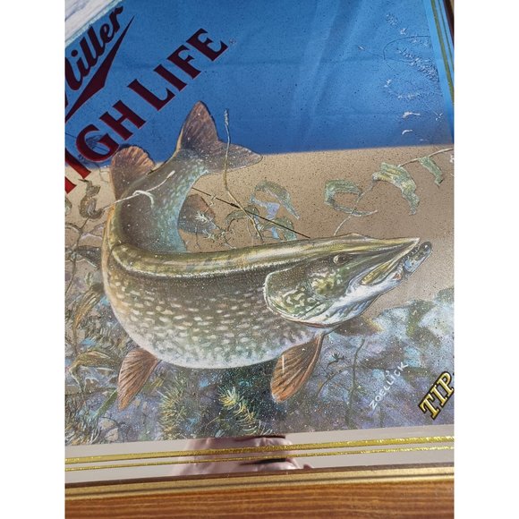 Miller High Life Beer Tip Up Northern Pike Mirror Scott Zoellick Signed Man Cave - Picture 2 of 6